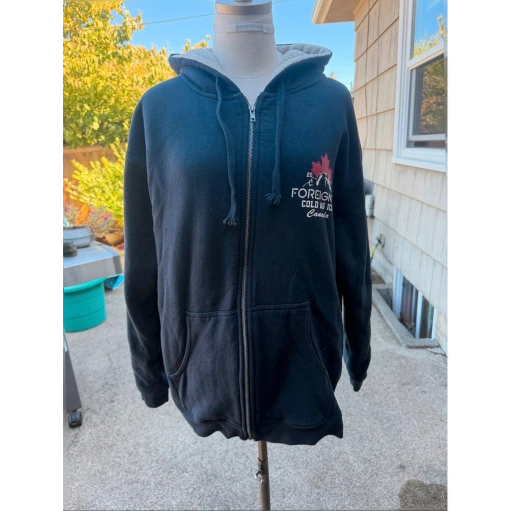Foreigner Cold As Ice Canada 2019 Tour Sherpa Lined Zip Up Hoodie Navy Blue M